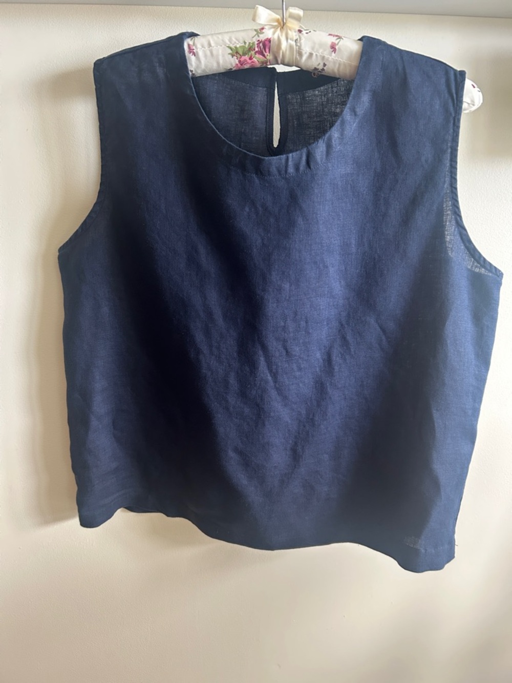 Quince Navy Sleeveless Linen Shell Top